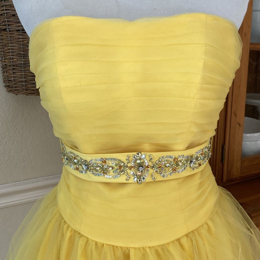 New Mori Lee By Madeline Gardner Yellow Tulle Mini Prom Party Dress Juniors Sz 5